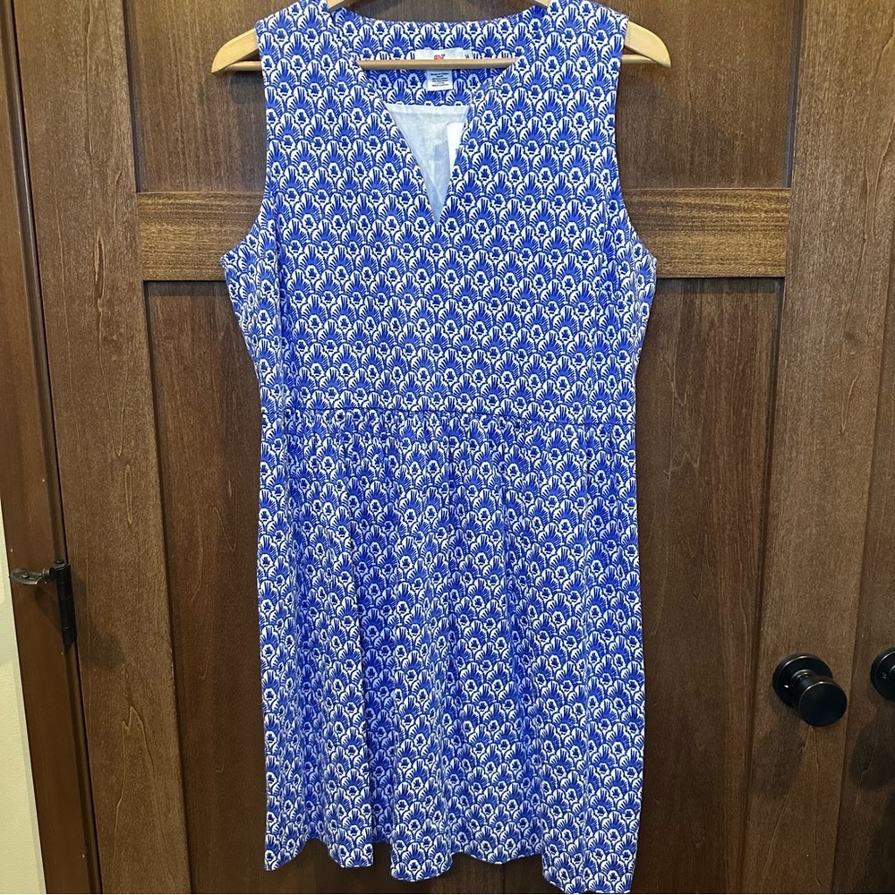 Vineyard Vines Blue and White Sleeveless Midi Dress